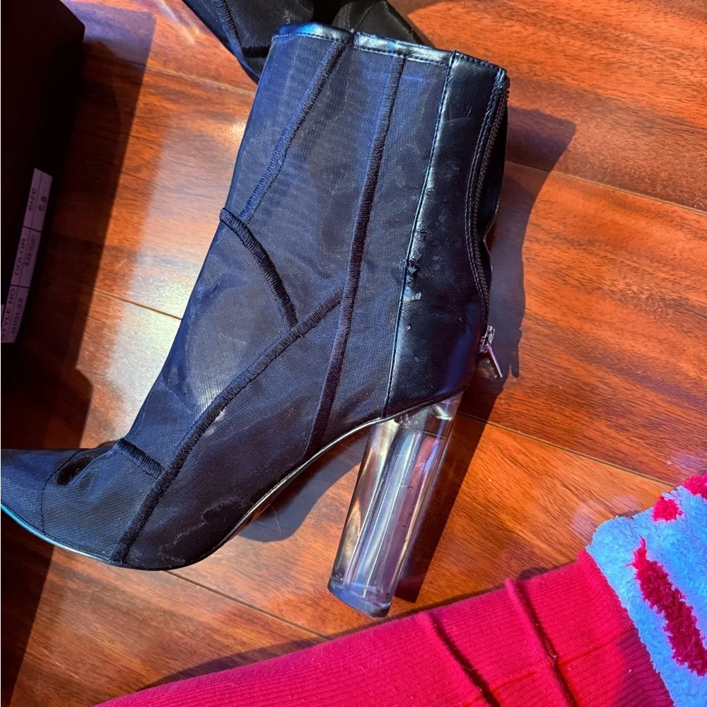 Black Sheer Mesh Ankle Boots with Clear Heel